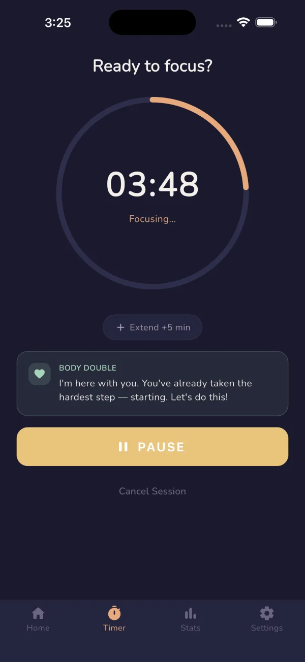 AI body double sits with you during a focus session